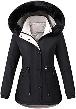 מעילי ברדס חורף לנשים לבגדי חוץ חמים ז'קט מרופד עבה ומוצק מעיל שלג עם ברדס פליס רופף