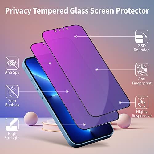 מגן מסך פרטיות לאייפון 13 פרו מקס, זכוכית מחוסמת סגולה נגד ריגול, ערכת התקנה קלה, ידידותית למארז, אנטי מציץ