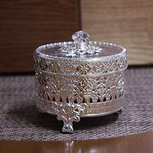 תכשיטים עגולים וינטג 'קופסת תכשיטים דקורטיביים קופסת טבעת קופסת טבעת עתיקת מתכת 4.7 אינץ'