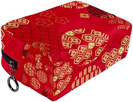 תיק טואלטיקה, תיק קוסמטי של איפור נסיעות לנשים גברים, פרח זהב אדום בסגנון סיני