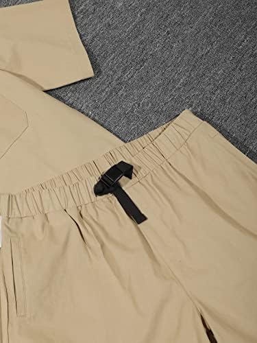 FIOXA תלבושות שני חלקים לגברים גברים חולצת כיס דש ומכנסיים קצרים המותניים ללא טי