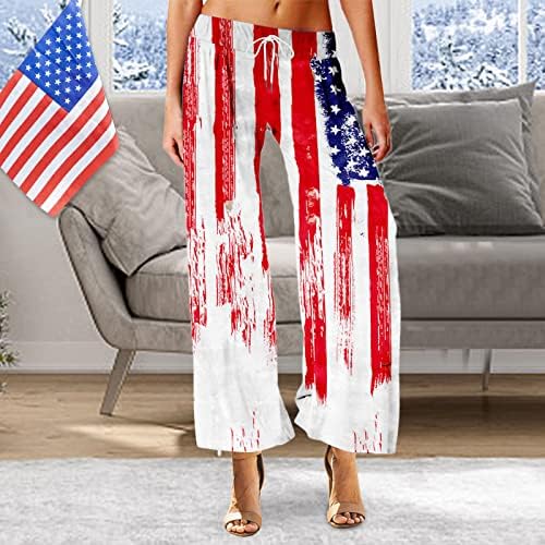 4 ביולי יוגה מכנסיים לנשים קיץ מזדמן רופף שרוך רחב רגל מכנסיים אמריקאי דגל פטריוטית טרקלין מכנסיים