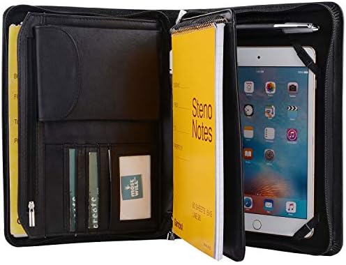 קייס פדפוליו עור של Xiaozhi Deluxe, תיקיית Folio של מארגן רוכסן, מתאימה ל- iPad Mini 4 וג'וניור A5 ניירות בגודל A5 שחור, xz-712-ipad-mini-4-שחור