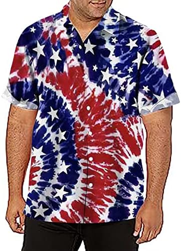 מצויד שמלת חולצה גברים של קיץ מזדמן עצמאות יום אמריקאי דגל הדפסת חולצה קצר שרוול הפעל חולצות עבור