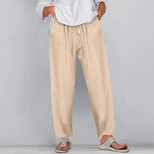 כותנה פשתן מכנסיים נשים מקרית קיץ מכנסיים עם כיסים בבאגי שרוך מוצק אלסטי גבוהה מותן קומפי חוף מכנסיים