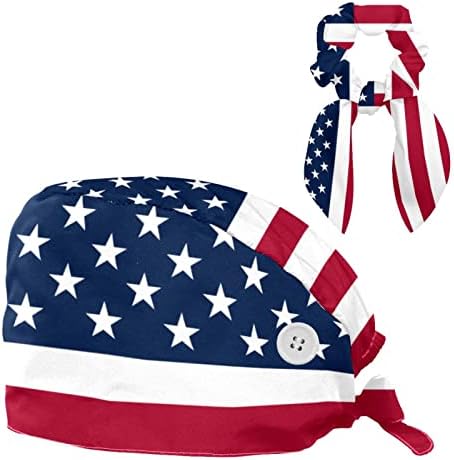 כובע עבודה של דגל אמריקאי ארהב עם כפתורים כובע בופנט מתכוונן כובע קרצוף יוניסקס עם שיער קשת