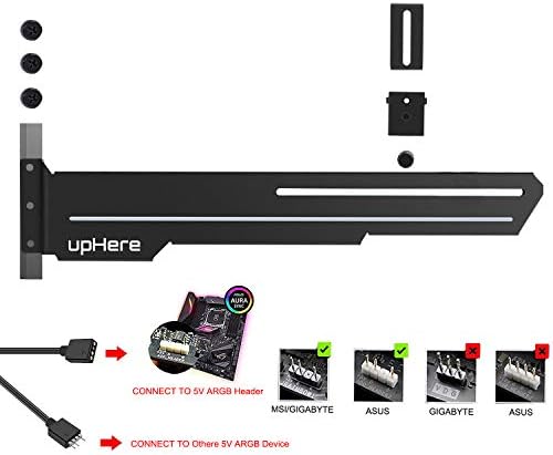 uphere gs05argb הניתן להתייחסות ל- RGB כרטיס גרפי GPU סד תמיכה בכרטיס מסך Sag/סוגר נרתיק, רצועת argb מובנית, אורך מתכוונן ותמיכה בגובה