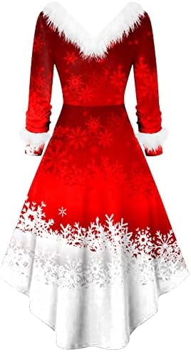 אופנת נשים חג המולד קטיפה עם שרוולים ארוכי-שרוולים ארוכי צווארון V