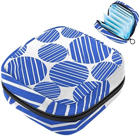 שקית אחסון מפיות סניטרית של Oryuekan, שקיות רוכסן משמשות לשימוש חוזר נייד, שקיות אחסון טמפון לנשים, פסים כחולים מצוירים מודרניים עגולים