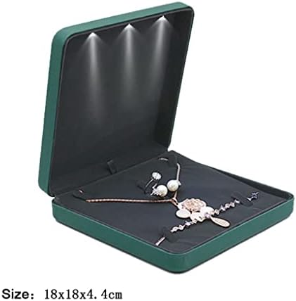 CXDTBH שרשרת עור PU מארז עם טבעת עגיל מוארת של LED מתנה מתנה קופסא מארגן תכשיטים לחתונה