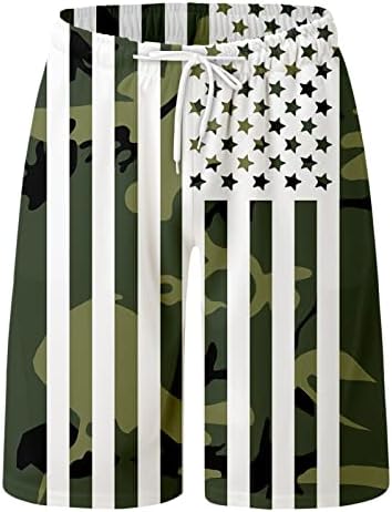 4 ביולי הדפס גרפי של הגברים שרוך דגל אמריקאי פטריוטי מזדמן דגל מכנסיים קצרים מודפסים ללבוש יומי עם כיסים