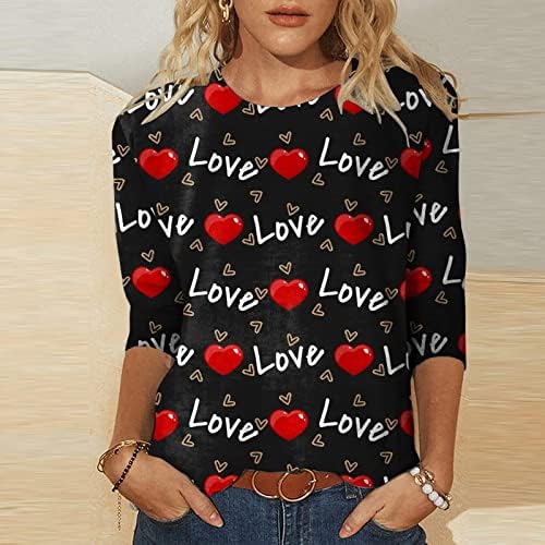 חג האהבה חולצות לנשים קצר שרוול טרנדי מזדמן צווארון עגול אהבה מודפס חג חולצות