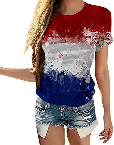 חולצות 4 ביולי נשים 2023 חג הקיץ חולצות יום העצמאות האמריקאית חולצות ארהב דגל ארהב כוכב פסים מודפסים מודפסים