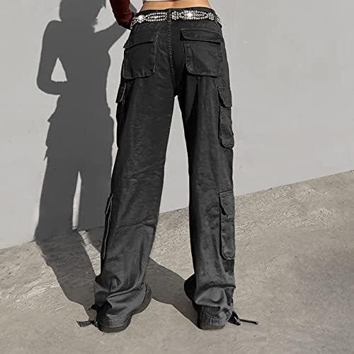 מכנסי מטען ג'ורסה מכנסיים לנשים לנשים אמצע עליית מכנסי מטען נשים עם מכנסי מכנסי מטען חגורה מכנסי רוכסן עם כיסים