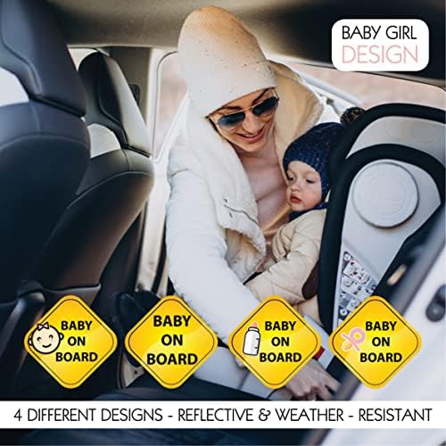 שלט מדבקת תינוק על לוח למכוניות 5 איקס 5, עמיד בחום ומים, מושלם בכל מזג אוויר, בטיחות רפלקטיבית ועיצוב חמוד, נושא תינוקת וילד