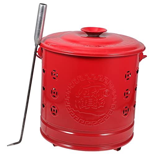 1 סט אדום שריפת חבית מקורה אשפה יכול מחוץ אשפה יכול עם מכסה חיצוני קומפוסט סל בודהיסטי קטורת צורב חיצוני אשפה יכול עם מכסה אש בור עם שריפת