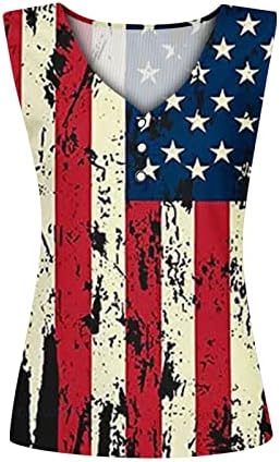 גופיית דגל אמריקאית לנשים 4 ביולי חולצות כפתור U Up v Partriotic Tanks Tank