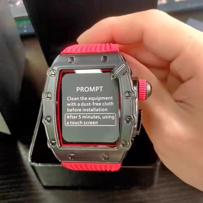 CNHKAU מארז מתכת יוקרה לפס Apple Watch Series 8 41 ממ 45 ממ ערכת שינוי צמיד גומי לחגורה ל- iWatch 8 7 6 5 4 SE 40 ממ 44 ממ