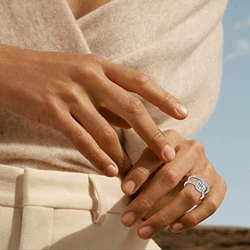 טבעות אירוסין לנשים שני יצירות נשים טבעת נישואין להקת חתונה ריינסטון לנשים תכשיטים טבעות הבטחה הניתנות לערימה