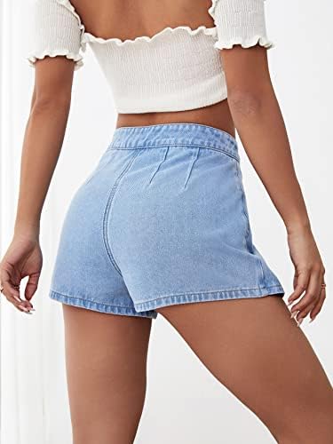 Sateyrocks נשים מזדמנים של ג'ינס מזדמן של מכנסי ג'ינס קצרים עטוף קדמי קיץ מיני חצאית חצאית אור שטיפה 27