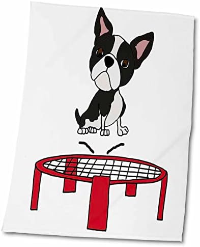 3drose מצחיק חמוד בוסטון טרייר כלב קופץ על טרמפולינה - מגבות