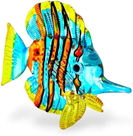 עיצוב צ'אנגתאי זעיר 2½ פסלון דג דג כחול חום ארוך - פלטה מיניאטורית זכוכית מפוצצת זכוכית צבעונית ים ים חיי אוקיינוס ​​דג דג גביש פסלונים