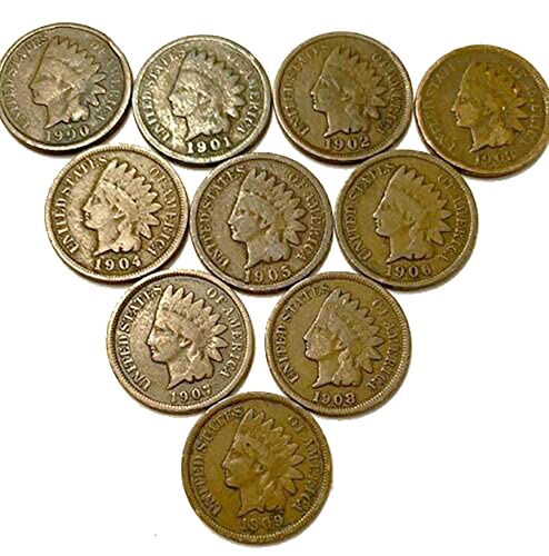 1900 1901 1902 1903 1904 1905 1906 1907 1908 1909 עשור שלם סנט הודי סנטי - 10 מטבעות פרוטות מוגדרים מוכרים שהופצו