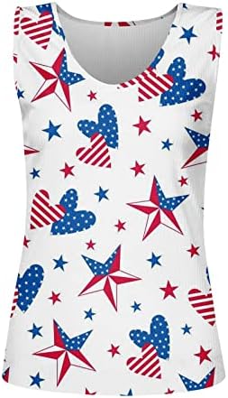חולצות נשים נשים יום עצמאות אמריקאי דגל הדפסי שרוולים למעלה מקרית לסרוג חולצה אפוד עגול 2 חולצות