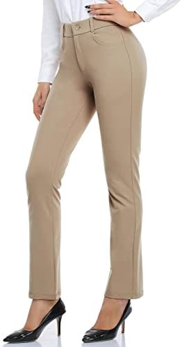 מכנסי שמלת יוגה לנשים של Dayoung מכנסיים משרדים משרדים עסקים מזדמנים למתוח מכנסי רגליים ישרות רגילות עם כיסים