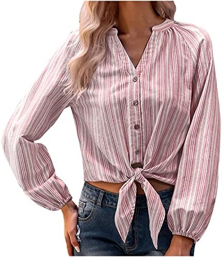 נשים פסים צווארון חולצה 2023 אביב אופנה ארוך שרוול כפתור למטה חולצות מתגנדר עבודה חולצות רופף פסים חולצה