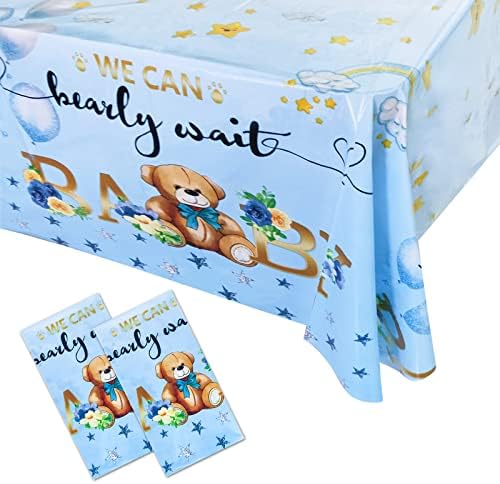 2 חבילה דוב מקלחת לתינוק שולחן שולחן ציוד מסיבת מקלחת לתינוק דוב שולחן פלסטיק בד שולחן כחול כיסויים דוב קישוטים למקלחת לתינוקות למגדר