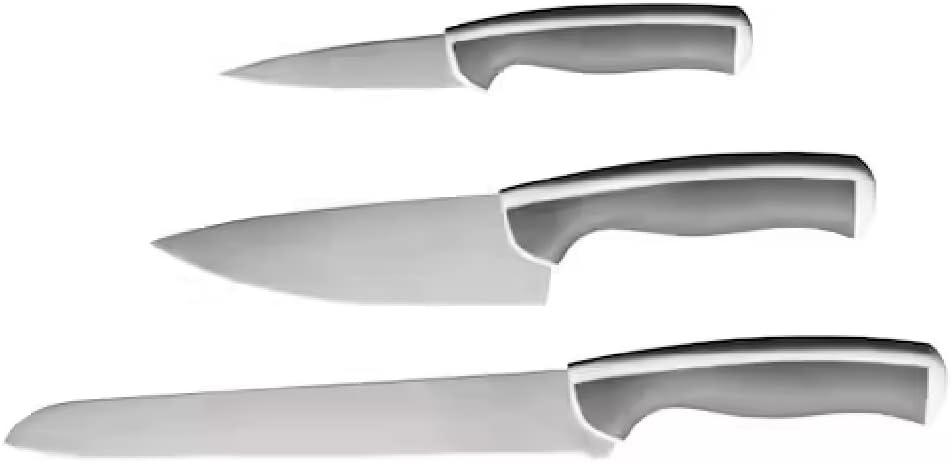 סט סכין 3 חלקים בצבע אפור בהיר/פוליפרופילן לבן / נירוסטה