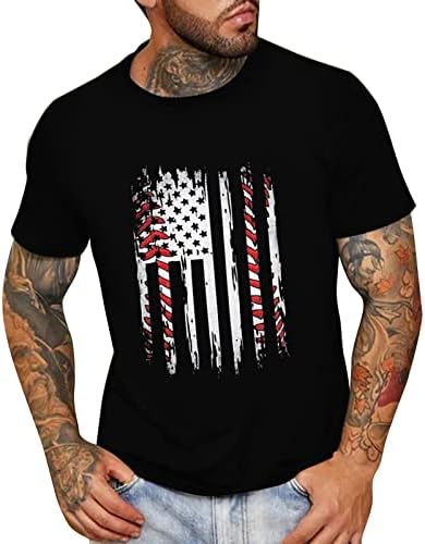 חולצות טריקו של שרוול קצר של Beuu לפטריוטי לגברים, דגל רטרו אמריקה הדפסת דגל צוואר צוואר צמרת אופנה מזדמנים