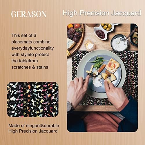 Gerason Placemats סט של 6 שולחן שולחן עבור Grand Hotel Grand Hall מחצלות שולחן אוכל רחיץ מחצלות דיוק גבוה Jacquard מחצלות ארוחת ערב פרחונית