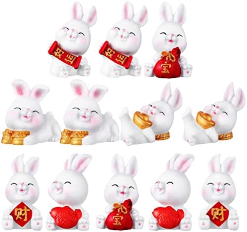 צלמיות ארנבות מיניאטורות של Stobok מיני קישוט ארנב גלגל המזלות הסיני פסלי ארנב קטן פסלי שרף ארנב בעלי חיים דמויות לשולחן השנה לשעבר שולחן