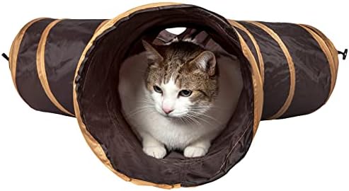 חיות מחמד חיים' קיטינג-ללכת לחפש ' מתקפל מתקפל נסיעות 3-דרך קיטי חתול מנהרת עם מובנה טיזר כדור, אחד גודל, חום וקקאו