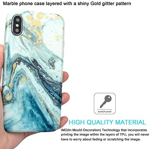 Jiaxiufen תואם ל- iPhone XS Max Case Gold Sparkle Glitter Glitter Blue Blue