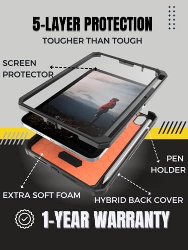 Caseborne V תואם ל- iPad Mini 6 Case Sekentive - גוף צבאי בגוף מלא מחוספס עם עמדת קיק -פנים ומגן מסך - מחזיק עיפרון