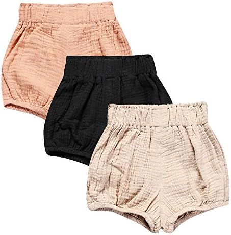 Mygbcpjs בנות בנות בנות 3 חבילות פשתן כותנה מערבבים מכנסיים קצרים של פורחים חמודים הרמון רופף מכנסיים קצרים