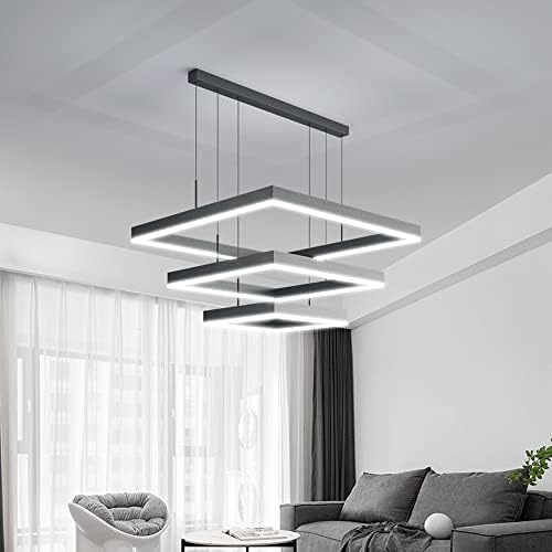 ZXRLHPI מודרני מט מט ריבוע שחור נברשת LED לסלון 69W/102W גובה מתכוונן מתקן תאורה מתקן עמעום ללא צעד תלייה אור לחדר אוכל