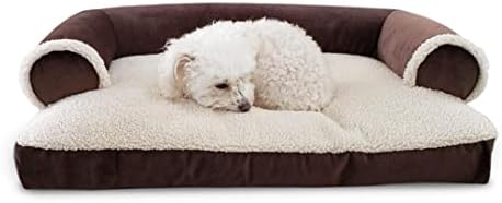מיטת כלבים קינג בינונית מיטת ספה חומה לכלבים וחתולים -Suede & Sherpa ספה נוחה ספה בסגנון כרית כרית כרית כלב מיטת כלב