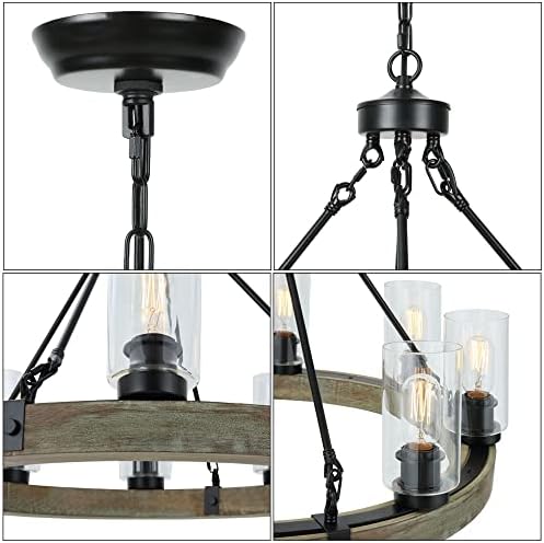 מנורת 8 אור חווה עץ נברשת עם ברור זכוכית גוונים, עגול עגלת גלגל נברשת אור קבועה עבור אוכל&מגבר;סלון, חדר שינה, מטבח אי, מבואה