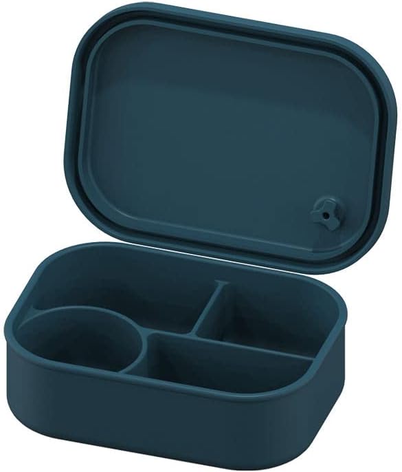 סיליקון בנטו הצהריים תיבת 4 תא עם פורקן כהה כחול נייד מיקרוגל בטוח, מדיח כלים בטוח, לשימוש חוזר דליפת הוכחה הצהריים תיבת ידידותי לסביבה