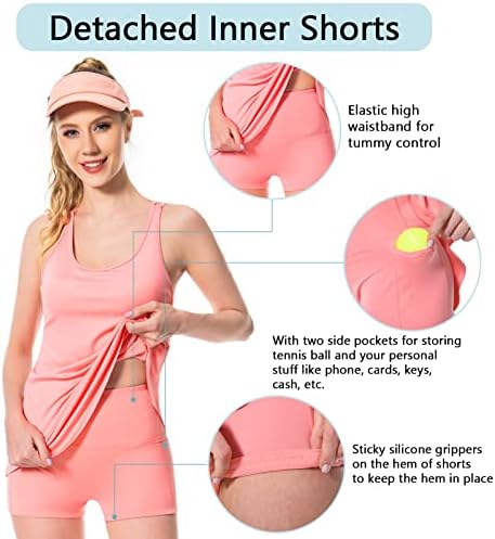 שמלת טניס לנשים של Lightbare עם חזייה מובנית ומכנסיים קצרים ניתנים לניתוק רצועות מתכווננות upf 50+ מהירות יבש