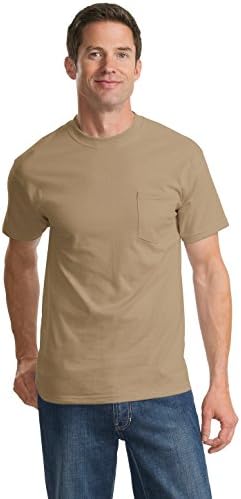 חולצת טי חיונית גבוהה של Port & Company עם חול עם כיס xlt חול