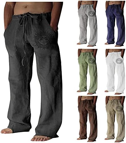 מכנסי פשתן כותנה לגברים של פירו מכנסי חוף מכנסיים קיץ קז'ז