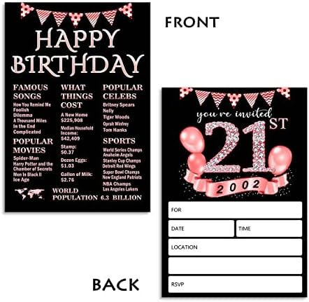 הזמנת יום הולדת 21 של QZCYU עם מעטפות - יום הולדת זהב שחור ושושן - אושר סוף סוף 21 יום הולדת הזמינו רעיונות לבנות למבוגרים מתבגרים - סט