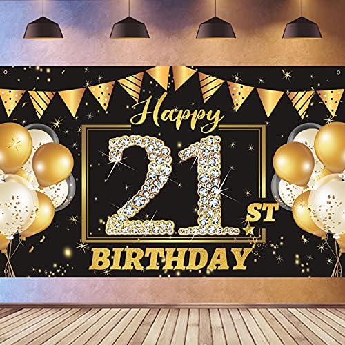 באנר רקע קישוטי יום הולדת 21, קישוטי יום הולדת 21 שמחים בשבילו, רקע צילום מסיבת יום הולדת זהב שחור, 21 אבזרי צילום יום הולדת לגברים נשים