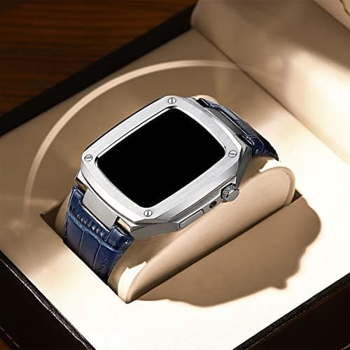 Czke Metal Case+רצועת עור עבור Apple Watch 40 ממ 45 ממ ערכת שינוי יוקרה פס עגל יוקרה עבור iWatch SE 6 5 4