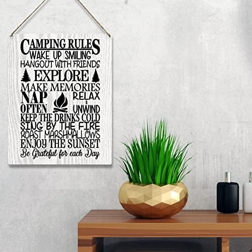 קמפינג מצחיק חוקי קמפינג עץ שלט עץ קיר חווה תלויה שלטי קמפינג כפריים עם אמרות למתנות לעיצוב חניון ביתי מתנות